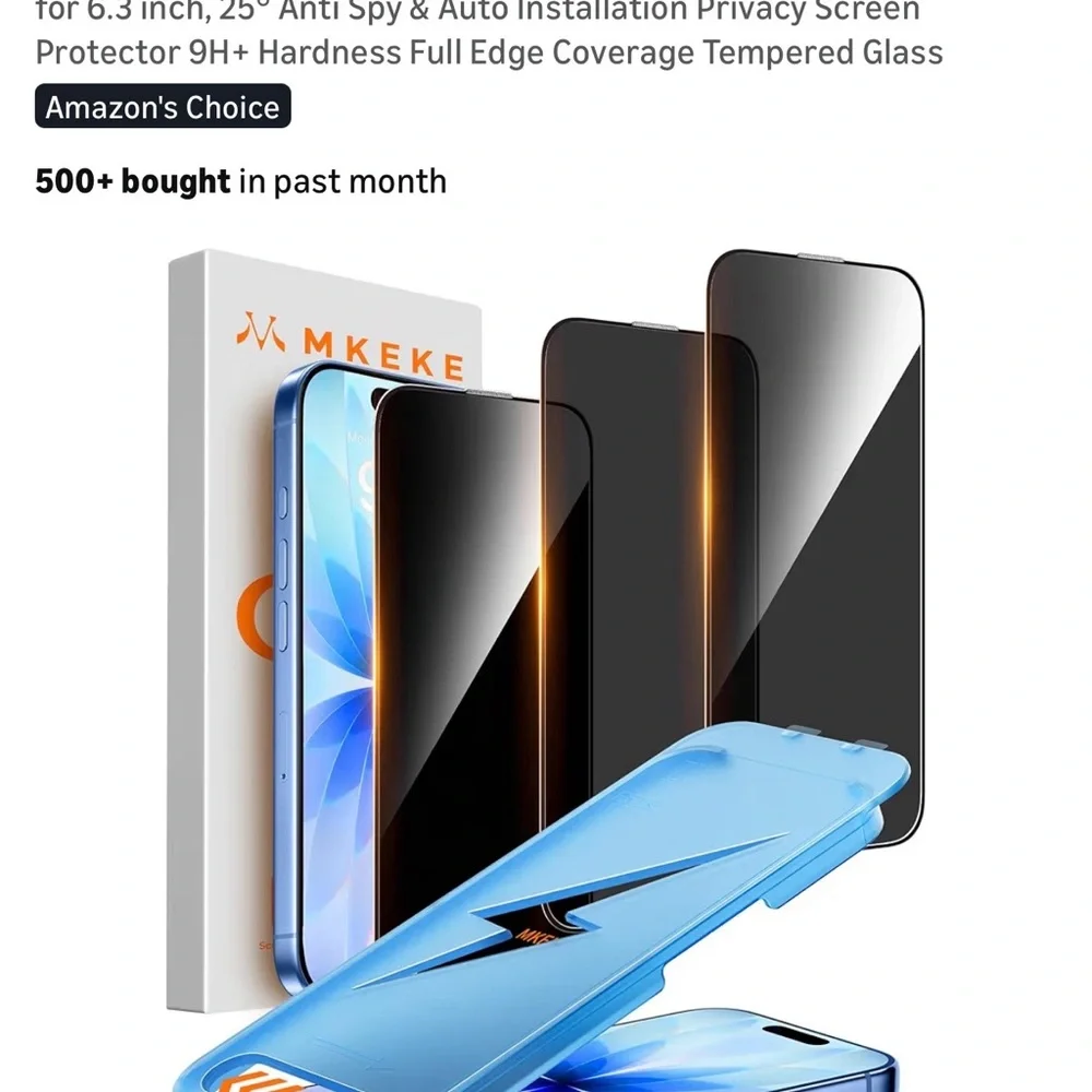 MKEKE Screen Protector Glass for IPhone 17/16 Pro